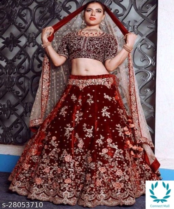 Semi Stiched Lehenga Choli - Free Size, Maroon, Satin Dupatta Fabric - Net, Emroidered, Multipack:1